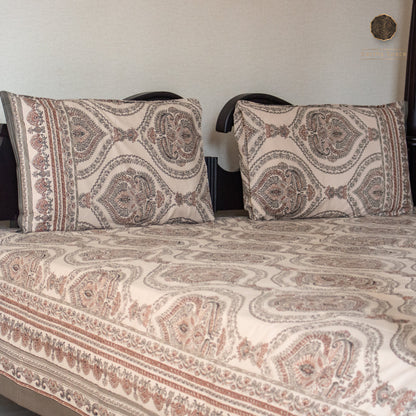 Brown Royal Marwar Pure Cotton Super King Bedsheet by Heritagewear