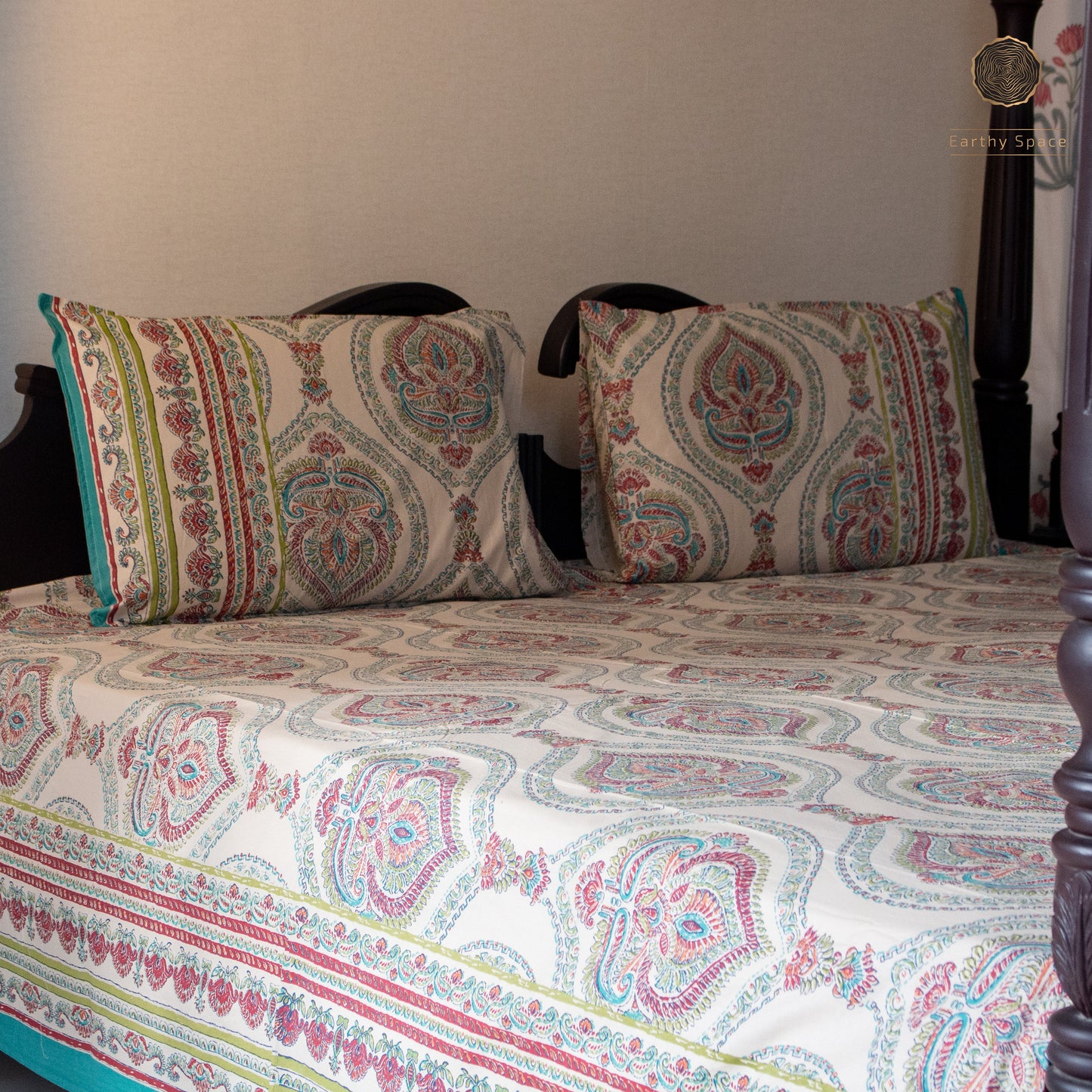 Green Royal Marwar Pure Cotton Super King Bedsheet by Heritagewear