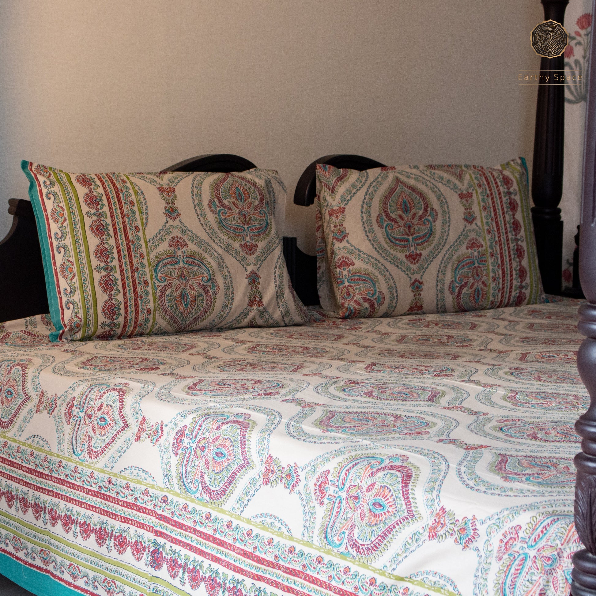 Green Royal Marwar Pure Cotton Super King Bedsheet by Heritagewear