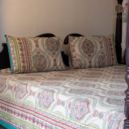 Green Royal Marwar Pure Cotton Super King Bedsheet by Heritagewear