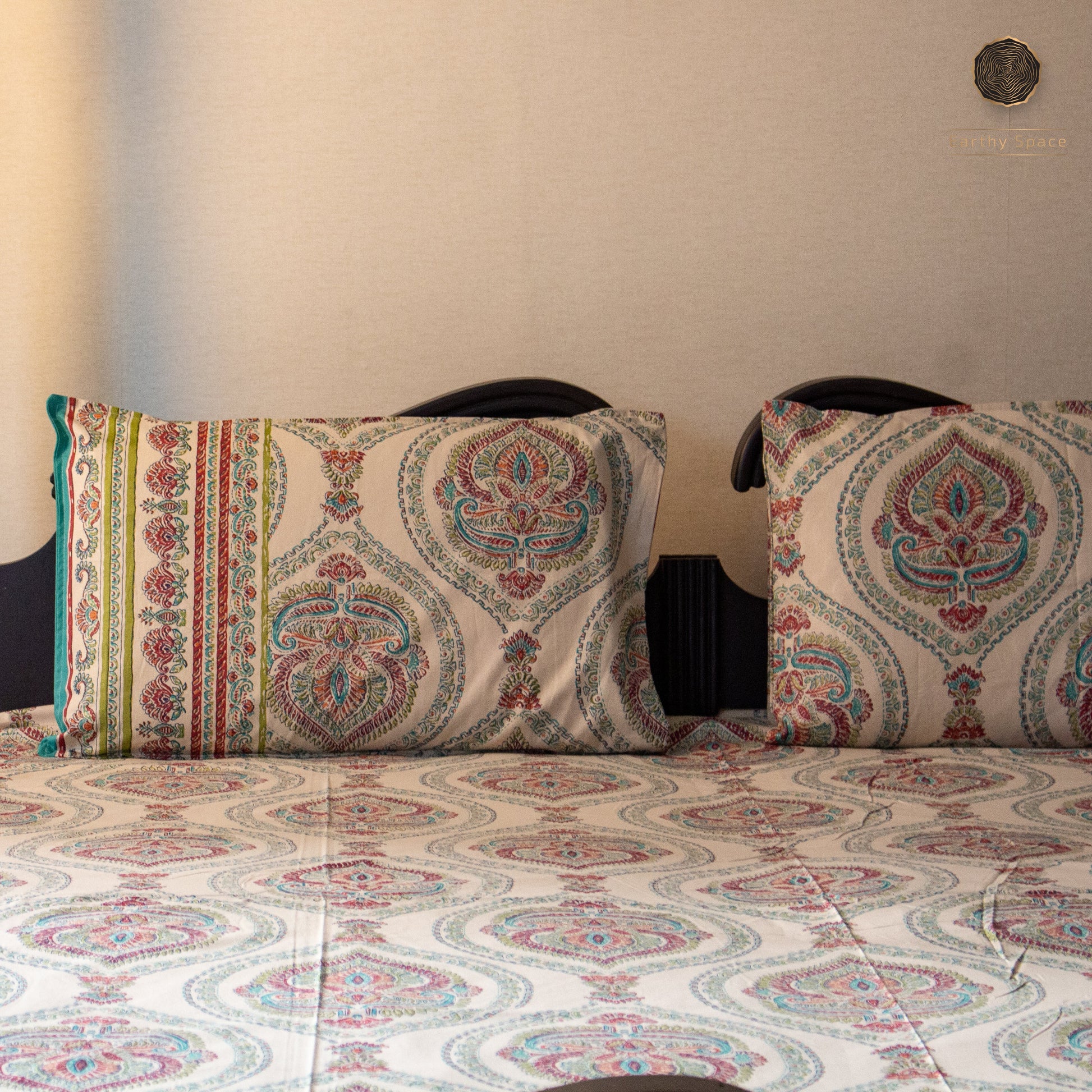 Green Royal Marwar pure cotton Super King bedsheet set by Heritagewear