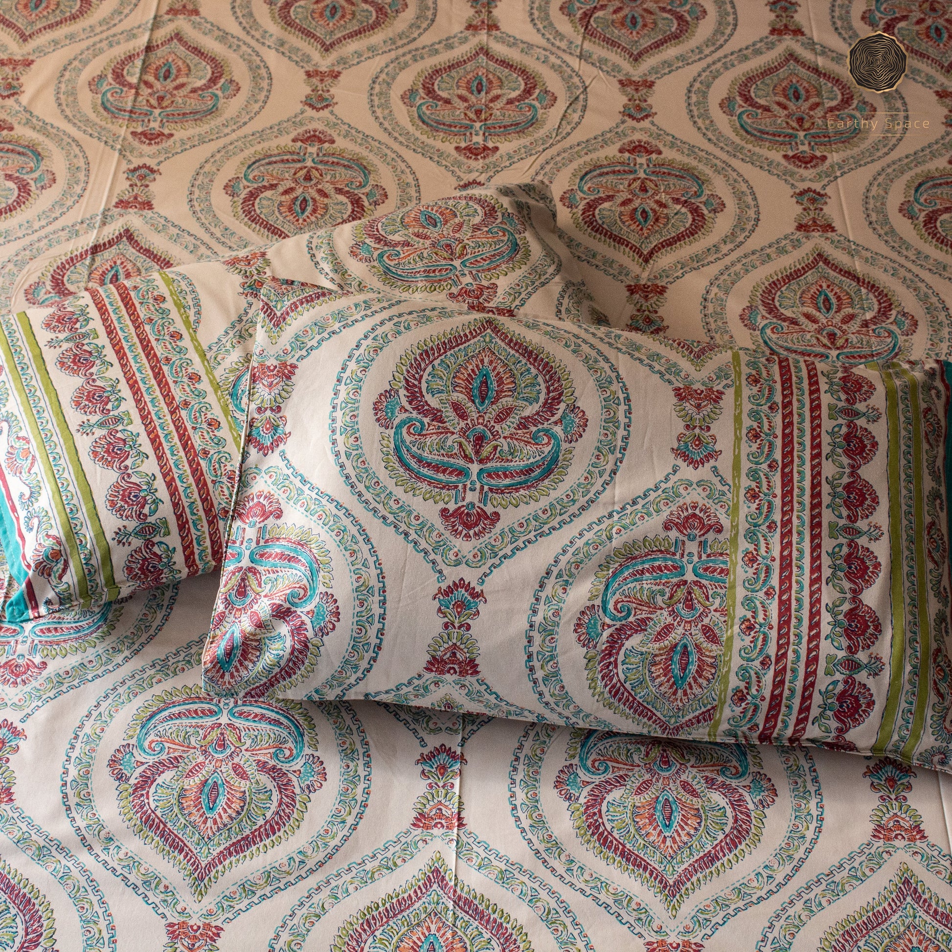 Green Royal Marwar Pure Cotton Super King Bedsheet by Heritagewear