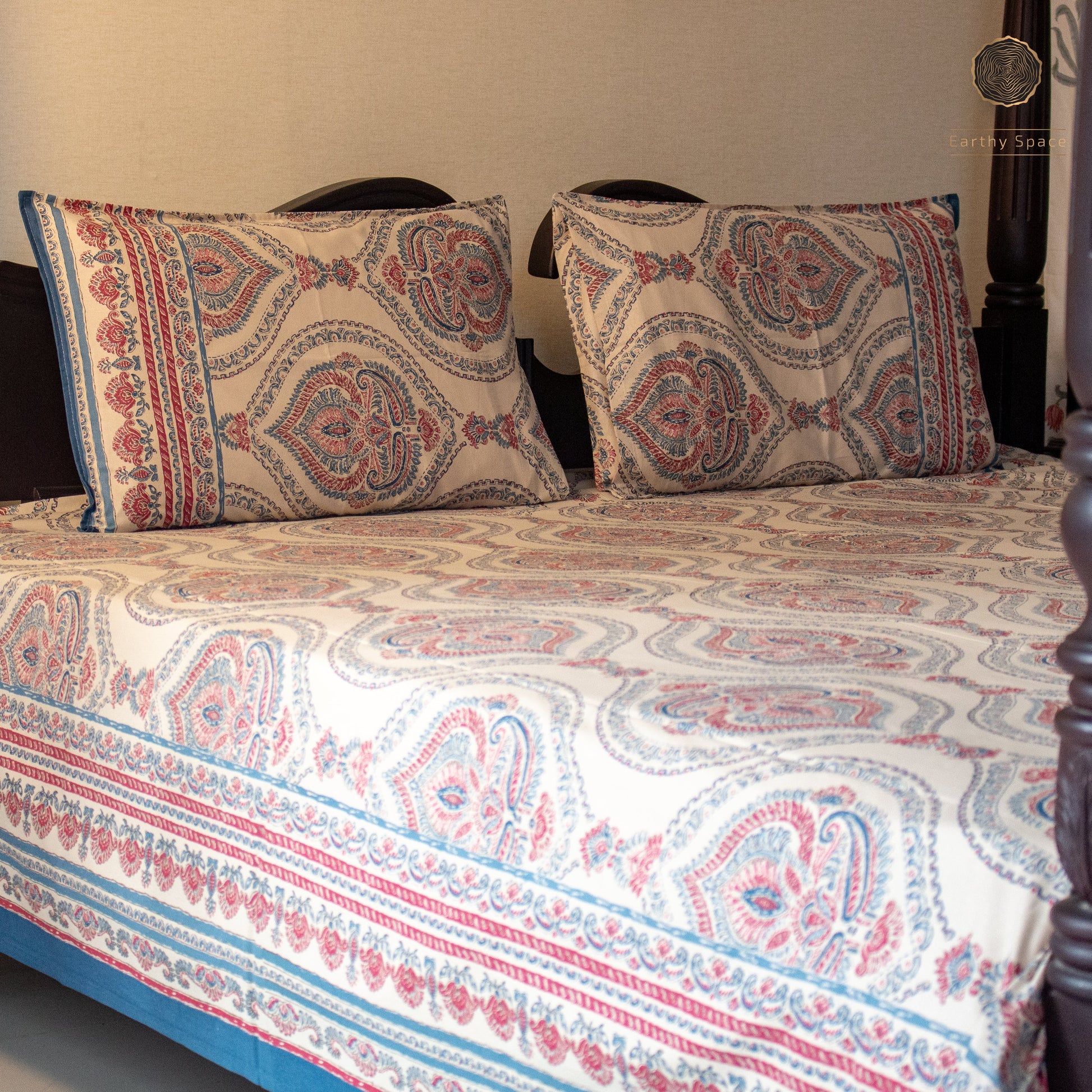 Blue Royal Marwar pure cotton Super King bedsheet set by Heritagewear