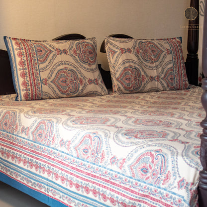 Blue Royal Marwar pure cotton Super King bedsheet set by Heritagewear