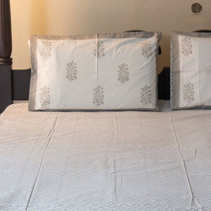 Ash Lines Hand Block Printed Cotton King Size Bedsheet Set