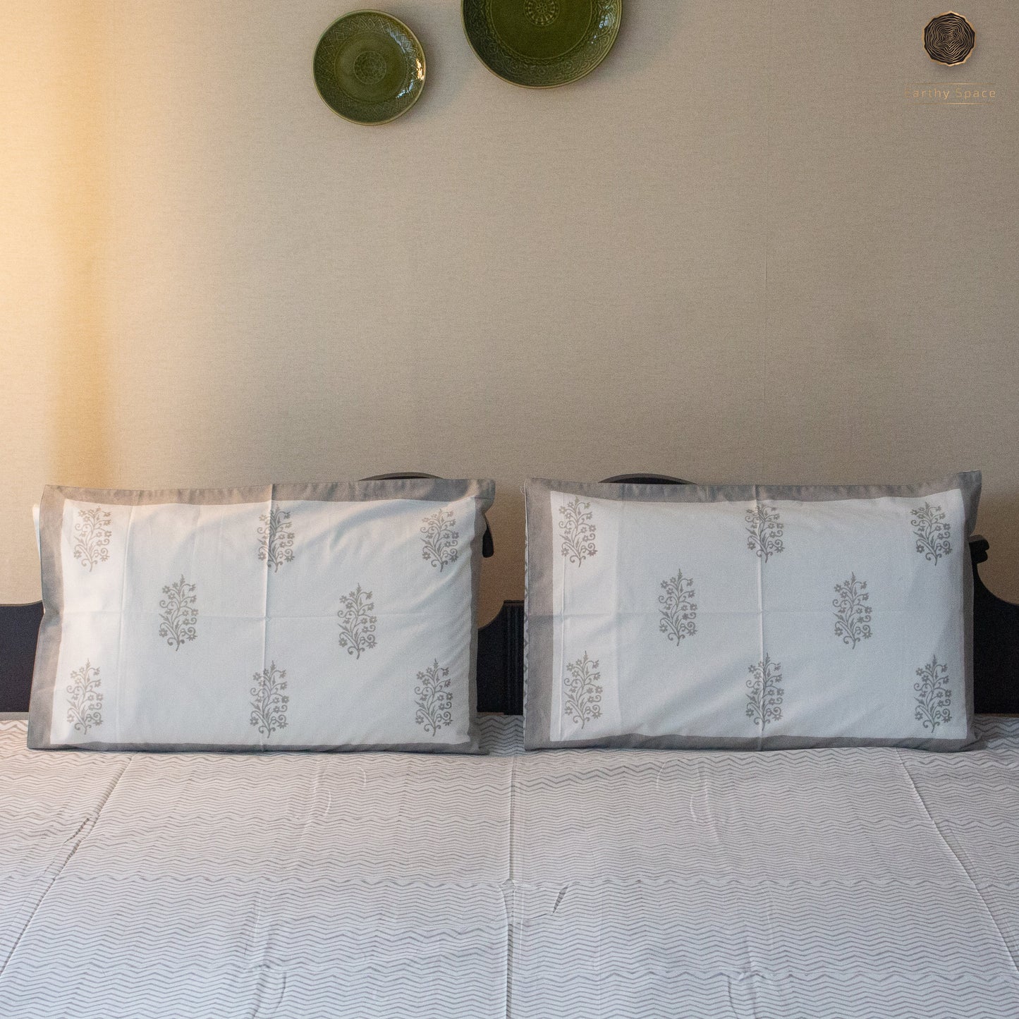 Ash Lines Hand Block Printed Cotton King Size Bedsheet Set