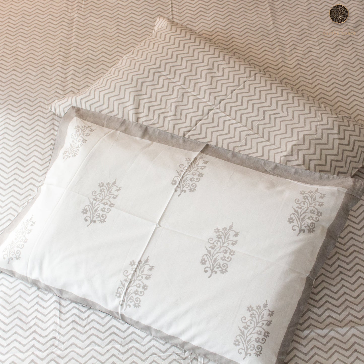 Ash Lines Hand Block Printed Cotton King Size Bedsheet Set