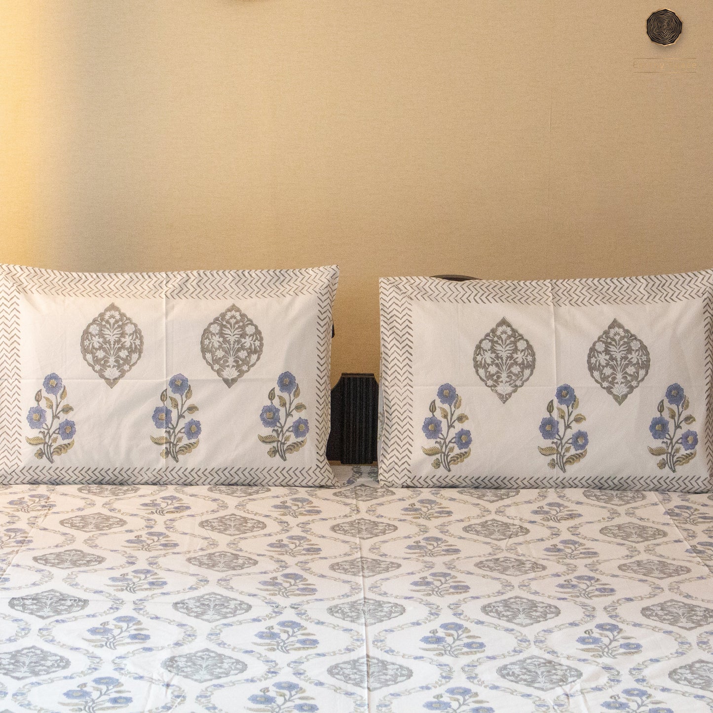 Blue Munroe Jaal Hand Block Printed Cotton King Size Bedsheet Set