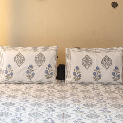 Blue Munroe Jaal Hand Block Printed Cotton King Size Bedsheet Set