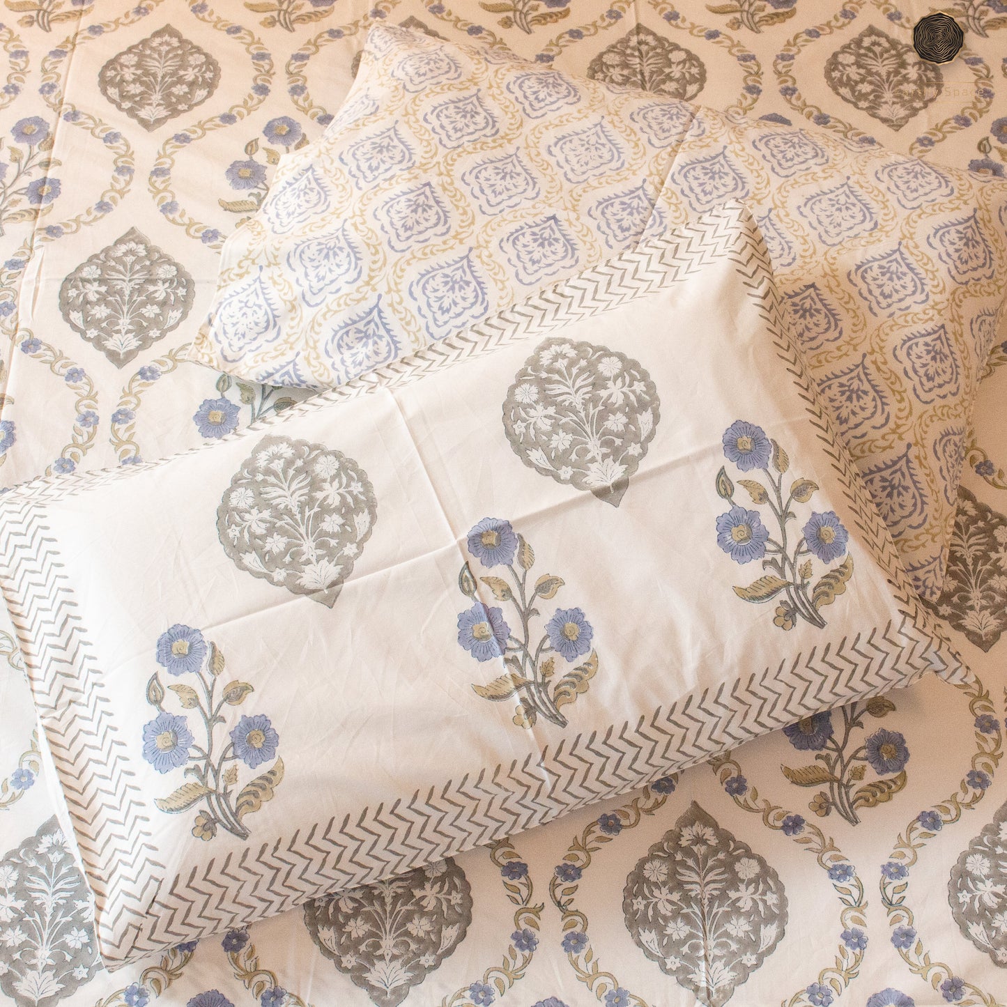 Blue Munroe Jaal Hand Block Printed Cotton King Size Bedsheet Set