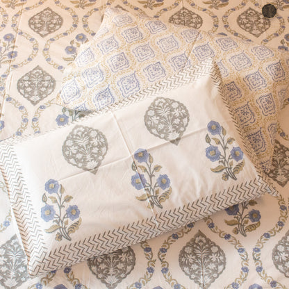 Blue Munroe Jaal Hand Block Printed Cotton King Size Bedsheet Set