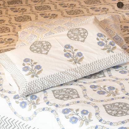 Blue Munroe Jaal Hand Block Printed Cotton King Size Bedsheet Set