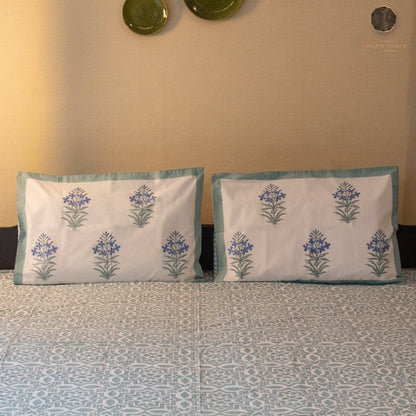 TULA Icy Green Hand Block Printed Cotton King Size Bedsheet Set
