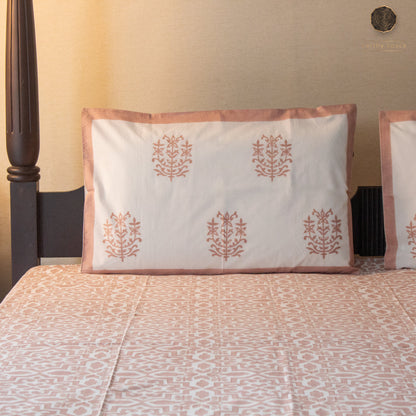 TULA Nude Pink Hand Block Printed Cotton King Size Bedsheet Set