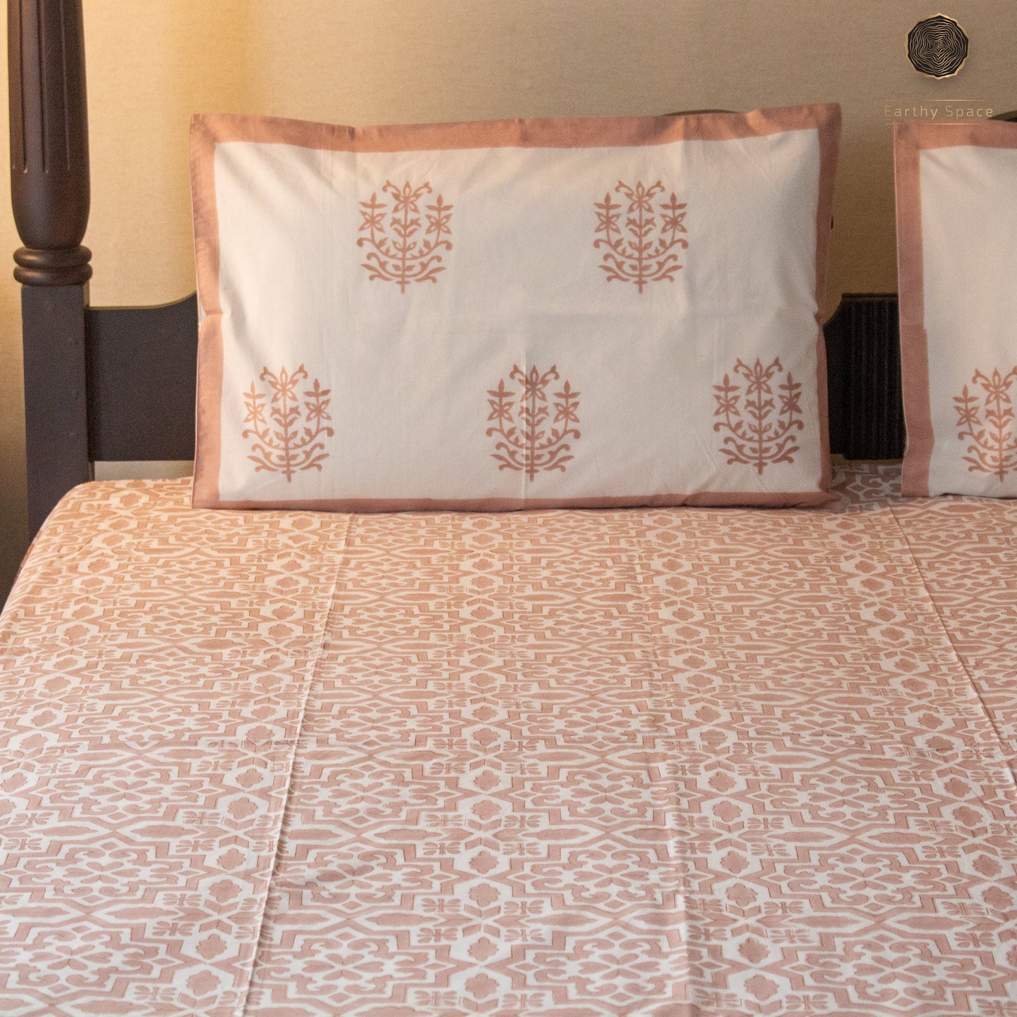 TULA Nude Pink Hand Block Printed Cotton King Size Bedsheet Set