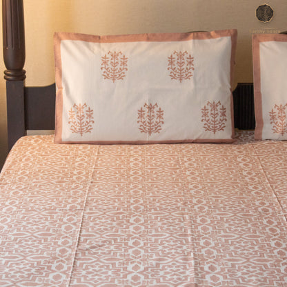 TULA Nude Pink Hand Block Printed Cotton King Size Bedsheet Set