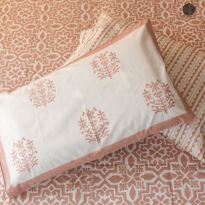 TULA Nude Pink Hand Block Printed Cotton King Size Bedsheet Set