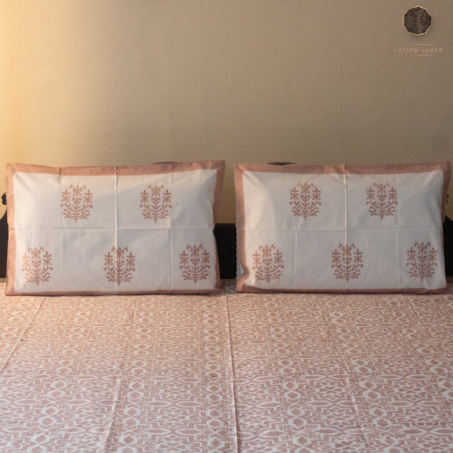 TULA Nude Pink Hand Block Printed Cotton King Size Bedsheet Set