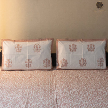 TULA Nude Pink Hand Block Printed Cotton King Size Bedsheet Set