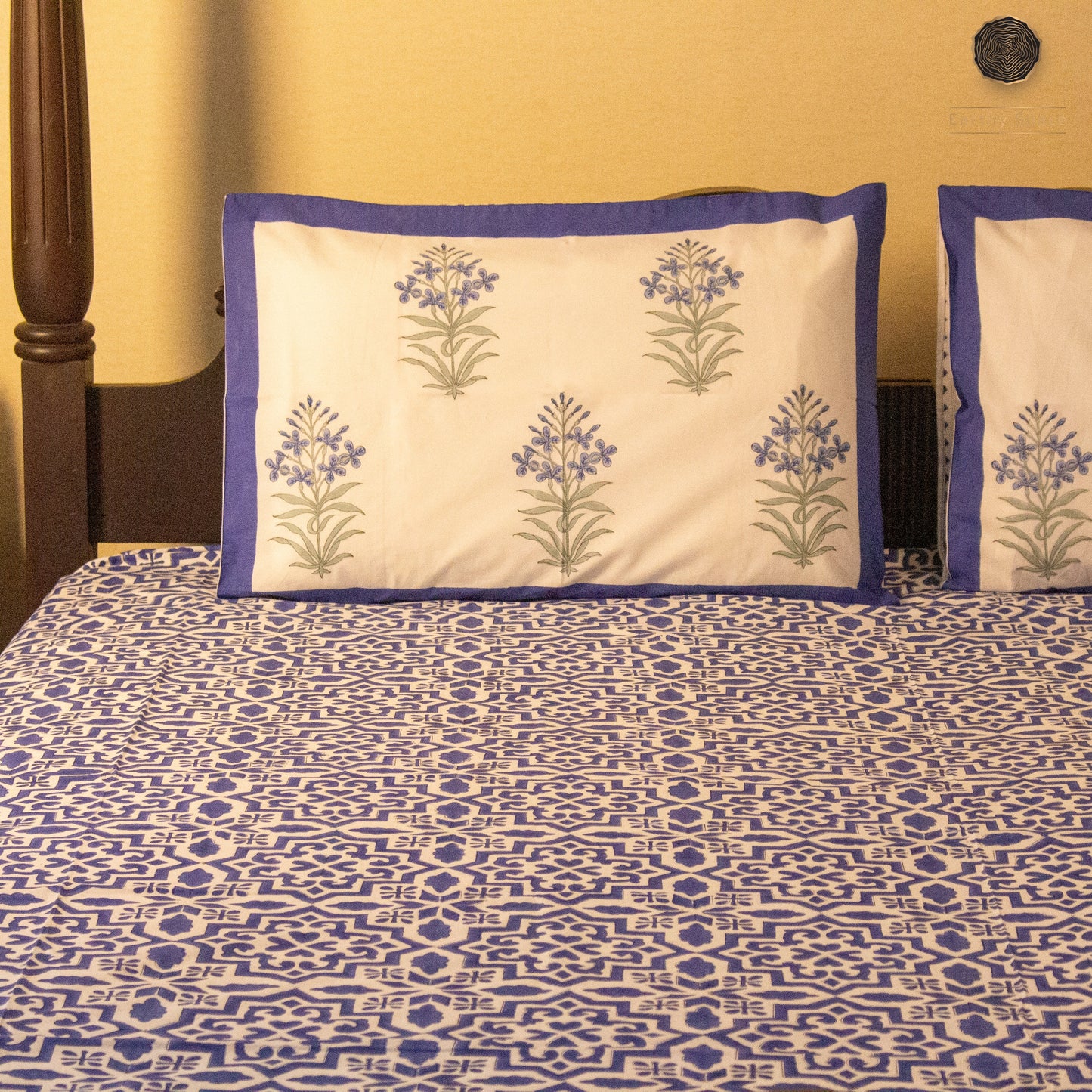 TULA Navy Blue Hand Block Printed Cotton King Size Bedsheet Set