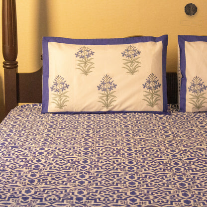 TULA Navy Blue Hand Block Printed Cotton King Size Bedsheet Set