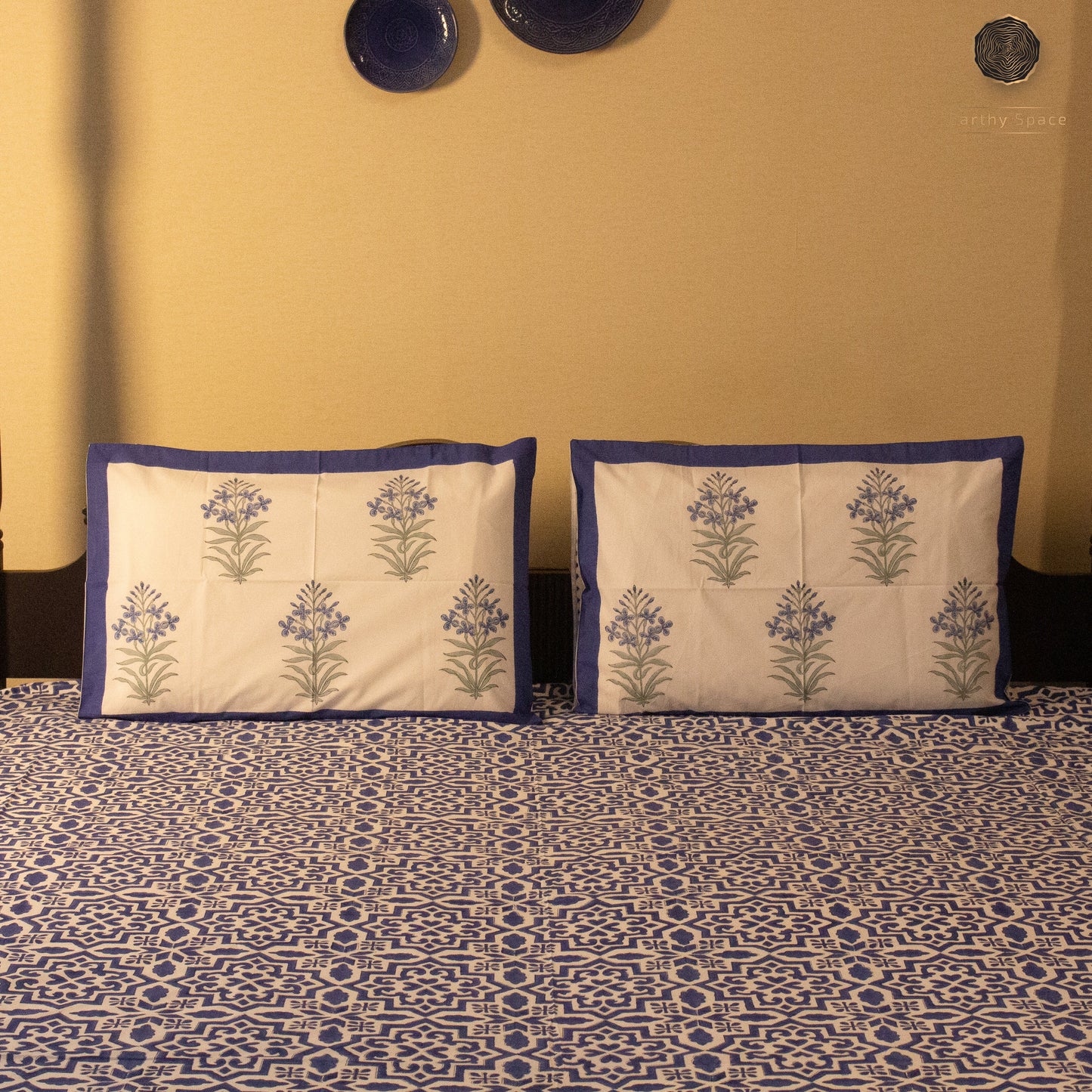 TULA Navy Blue Hand Block Printed Cotton King Size Bedsheet Set