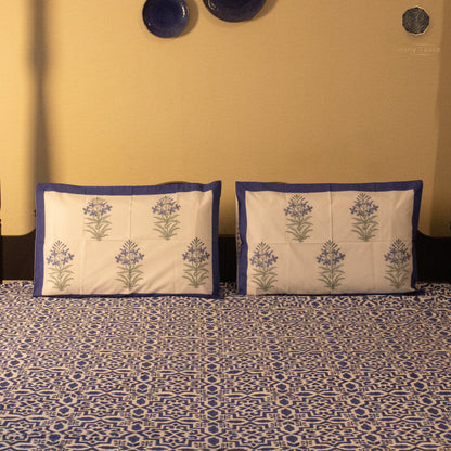 TULA Navy Blue Hand Block Printed Cotton King Size Bedsheet Set