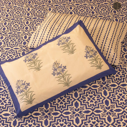 TULA Navy Blue Hand Block Printed Cotton King Size Bedsheet Set