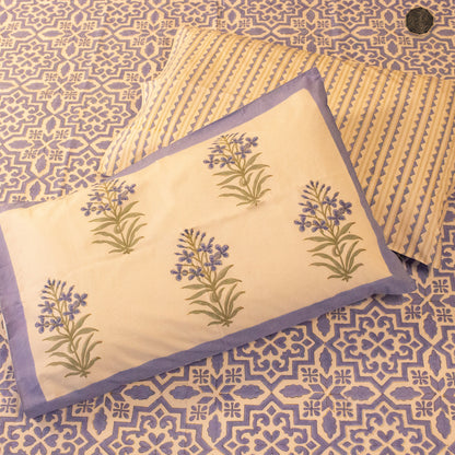 TULA Sky Blue Hand Block Printed Cotton King Size Bedsheet Set