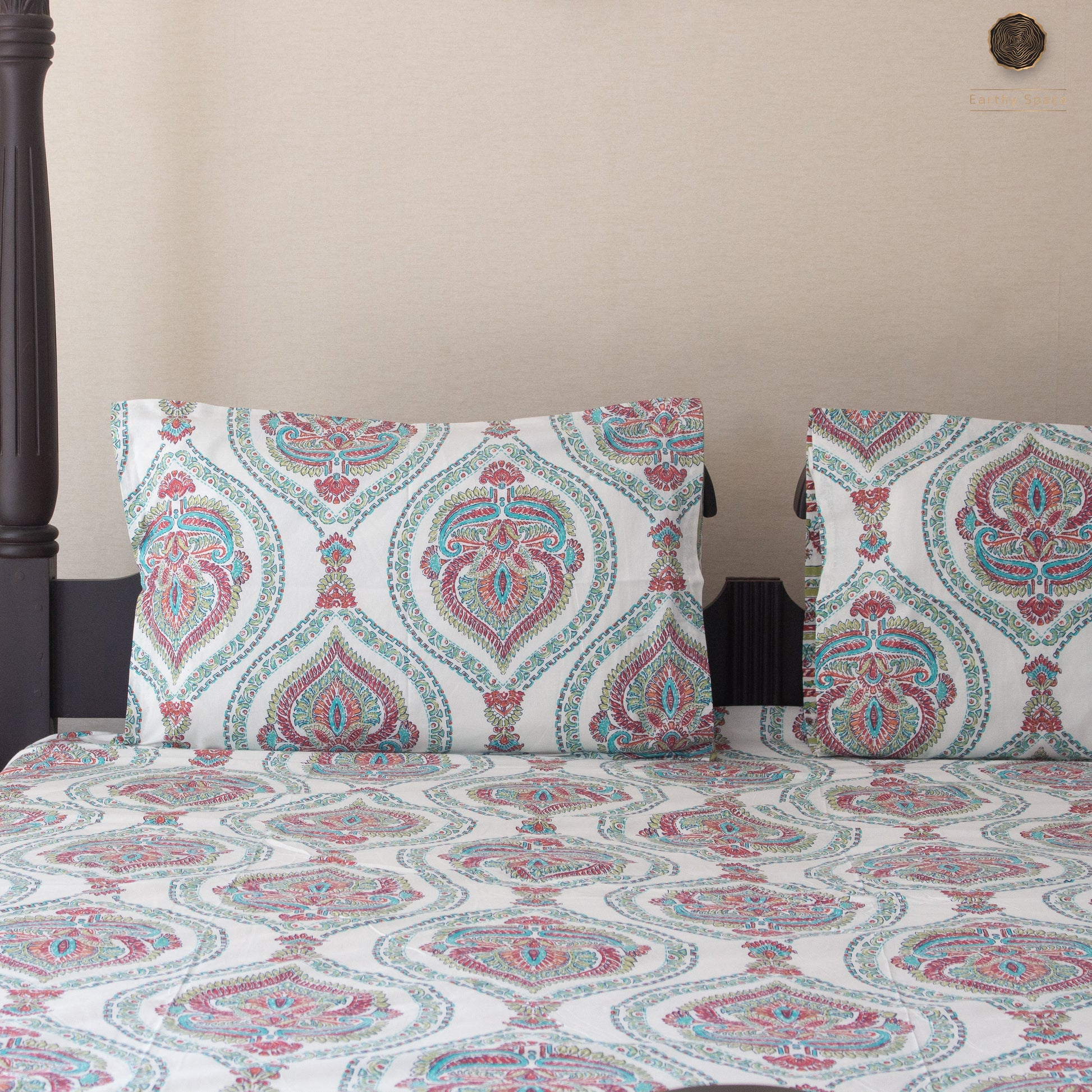 Green Marwar - Bedsheet - 108" by 108" pure cotton Super King bedsheet set by Heritagewear