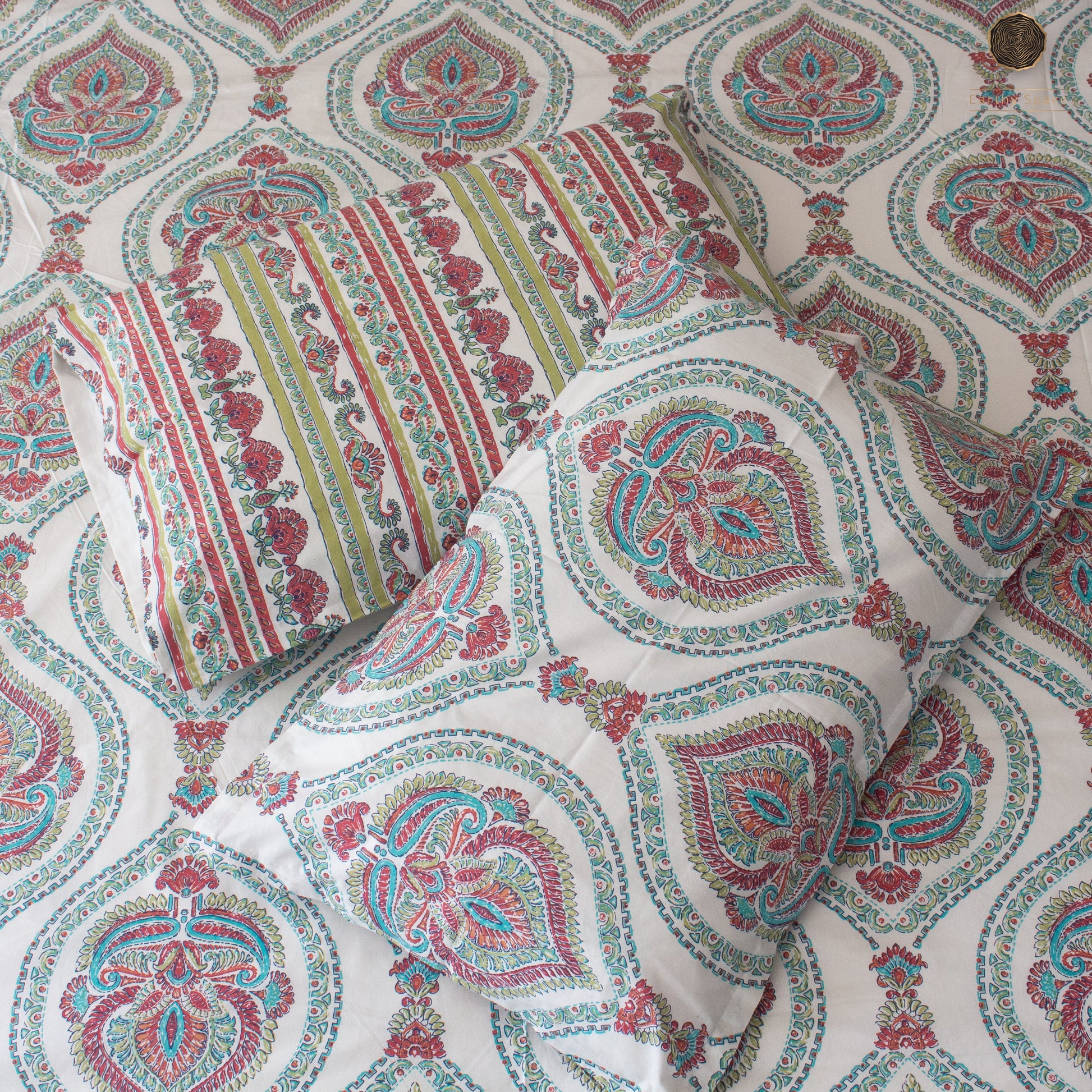 Green Marwar Bedsheet 108 By 108 Pure Cotton Super King Bedsheet by Heritagewear