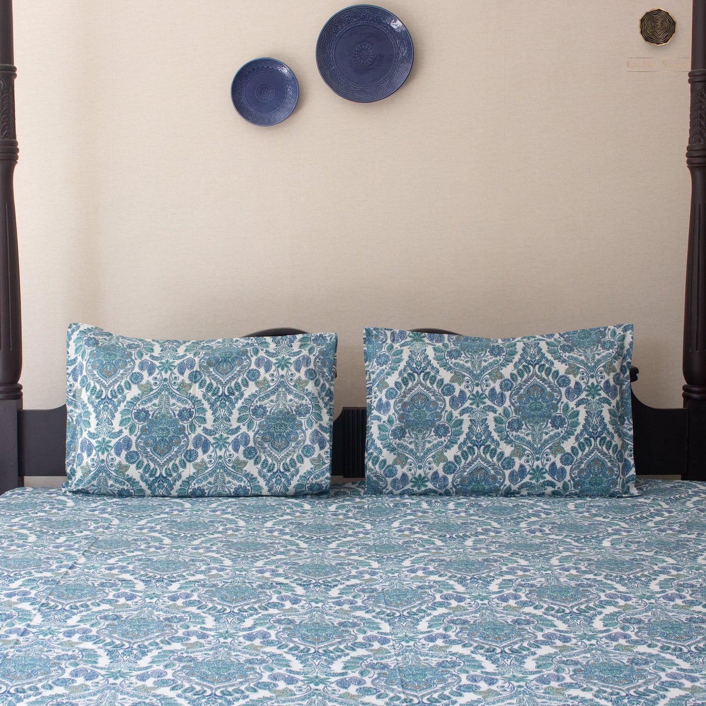 Blue Amber Pure Cotton King Size Bedsheet Set
