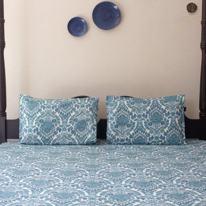 Blue Amber Pure Cotton King Size Bedsheet Set