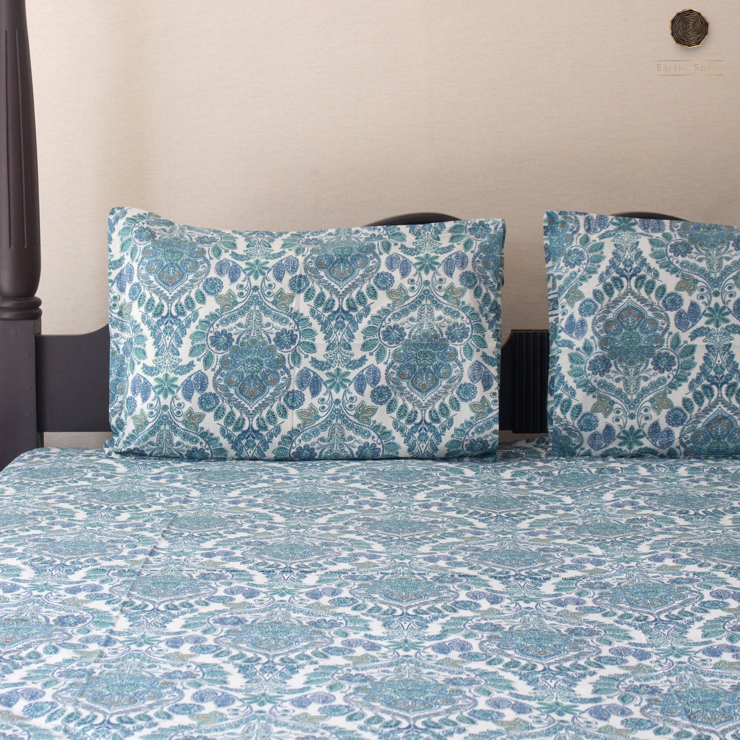 Blue Amber Pure Cotton King Size Bedsheet Set