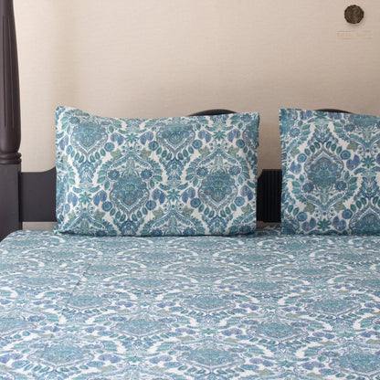 Blue Amber Pure Cotton King Size Bedsheet Set