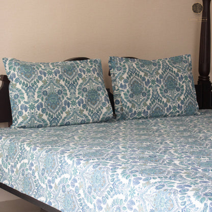 Blue Amber Pure Cotton King Size Bedsheet Set