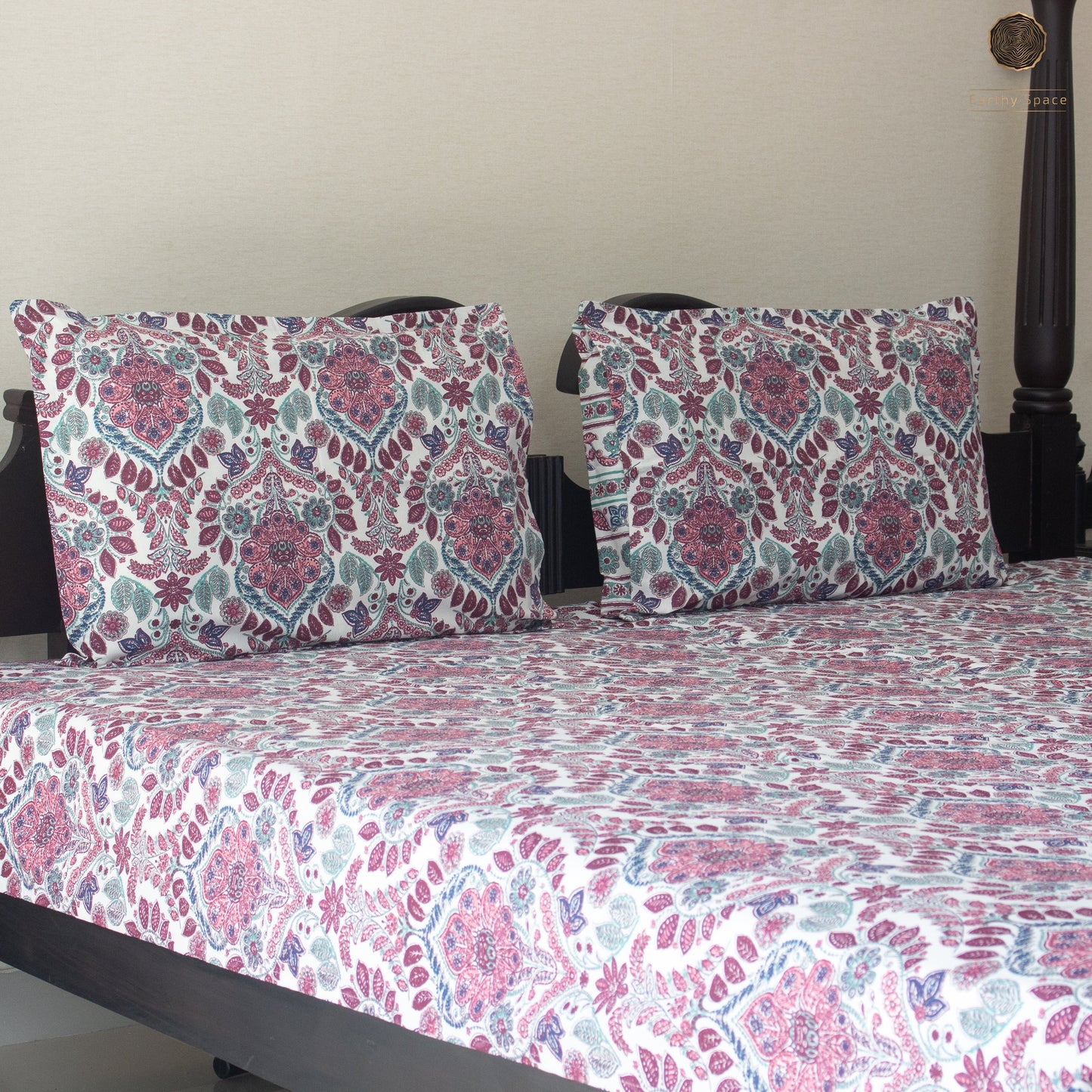 Pink Amber Pure Cotton King Size Bedsheet Set