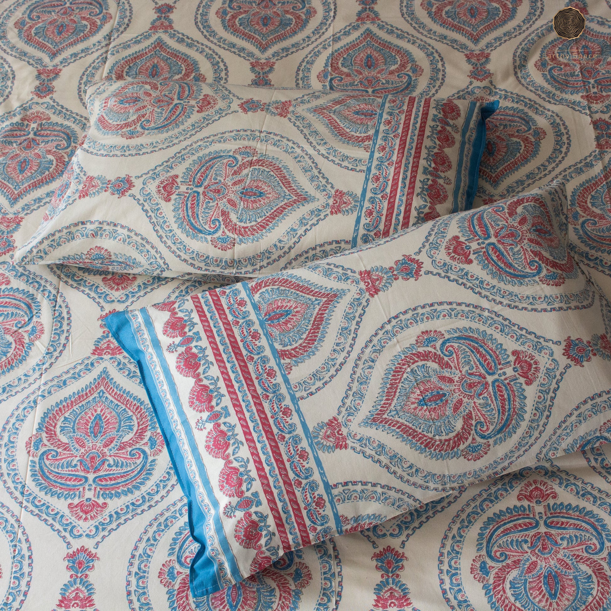 Blue Royal Marwar Pure Cotton Super King Bedsheet by Heritagewear