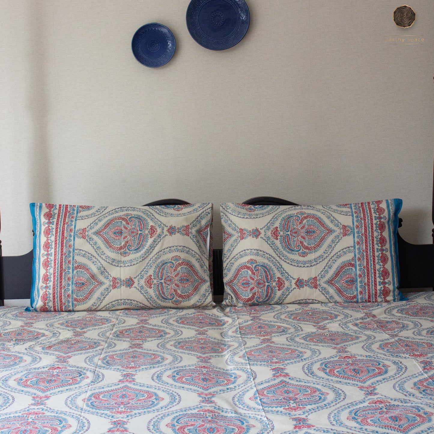 Blue Royal Marwar Pure Cotton Super King Bedsheet by Heritagewear