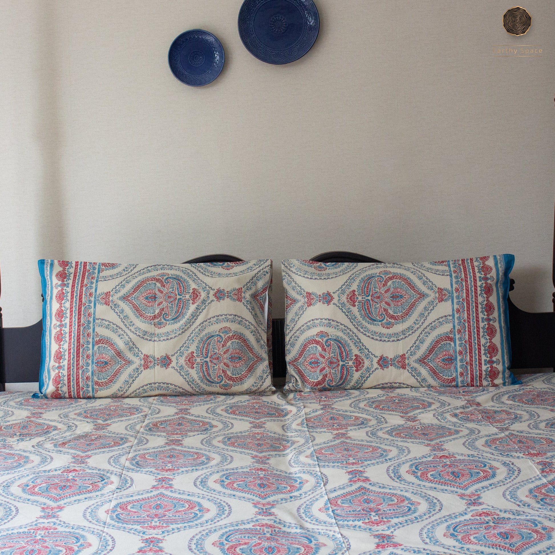 Blue Royal Marwar Pure Cotton Super King Bedsheet by Heritagewear