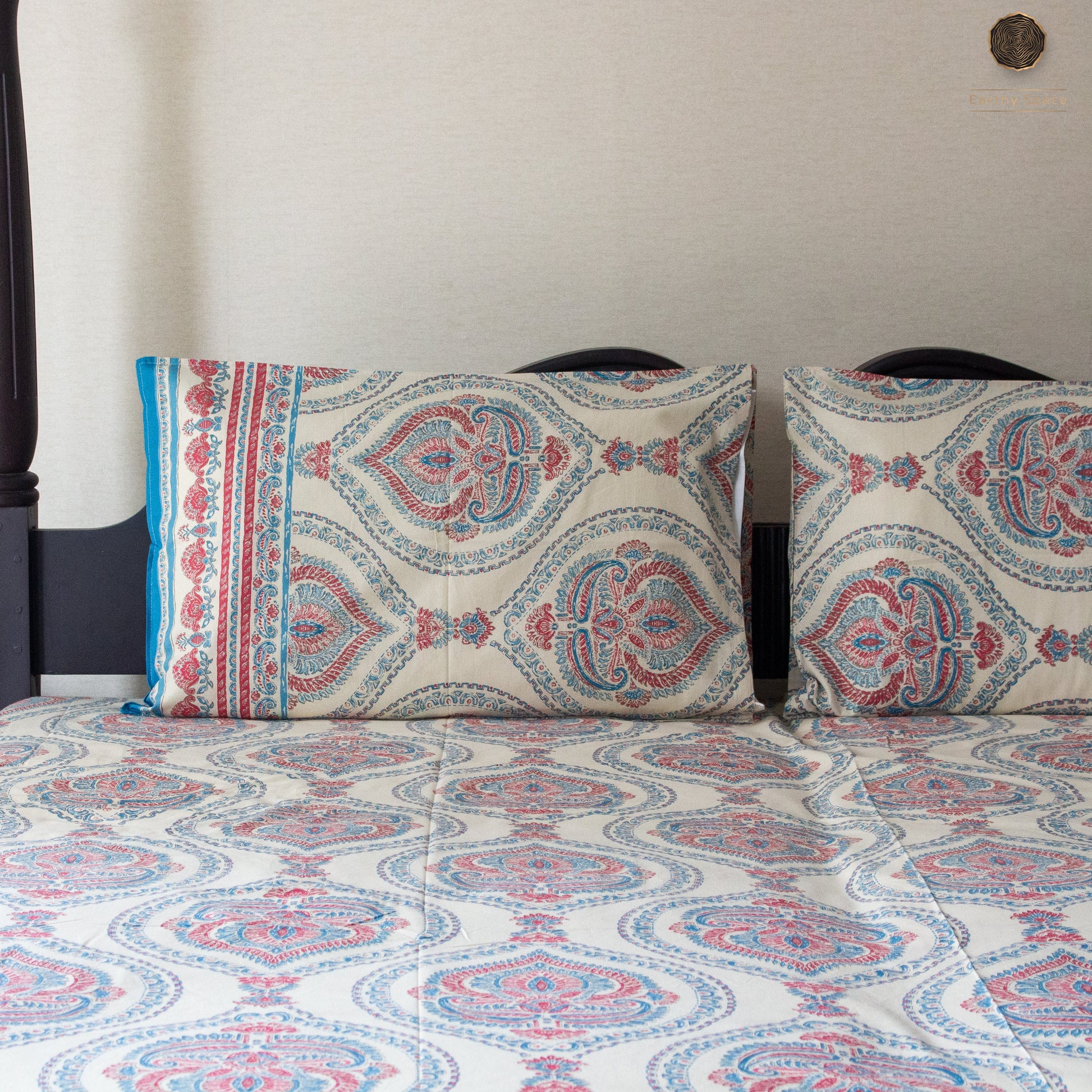 Blue Royal Marwar pure cotton Super King bedsheet set by Heritagewear
