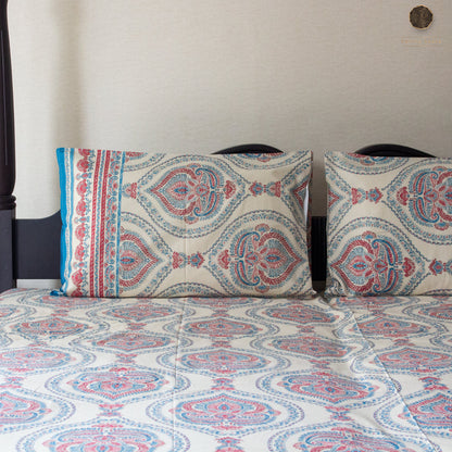 Blue Royal Marwar pure cotton Super King bedsheet set by Heritagewear