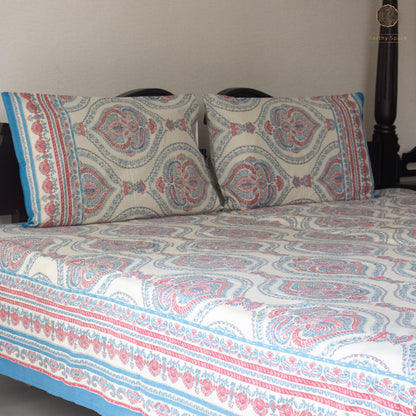 Blue Royal Marwar Pure Cotton Super King Bedsheet by Heritagewear