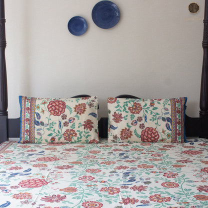 Beige Flora pure cotton Super King bedsheet set by Heritagewear