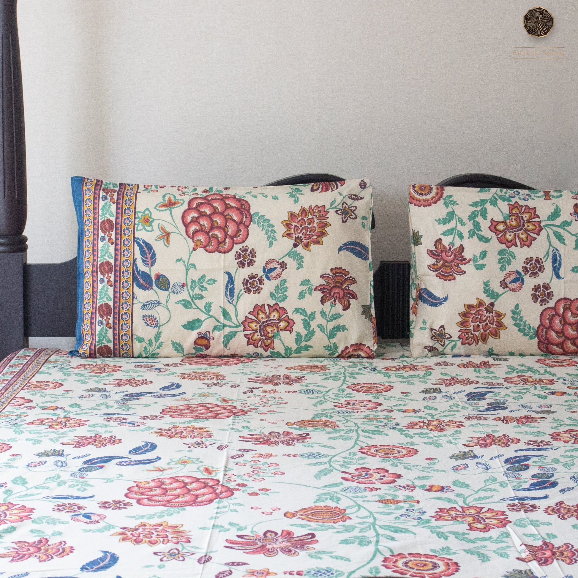 Beige Flora Pure Cotton Super King Bedsheet by Heritagewear
