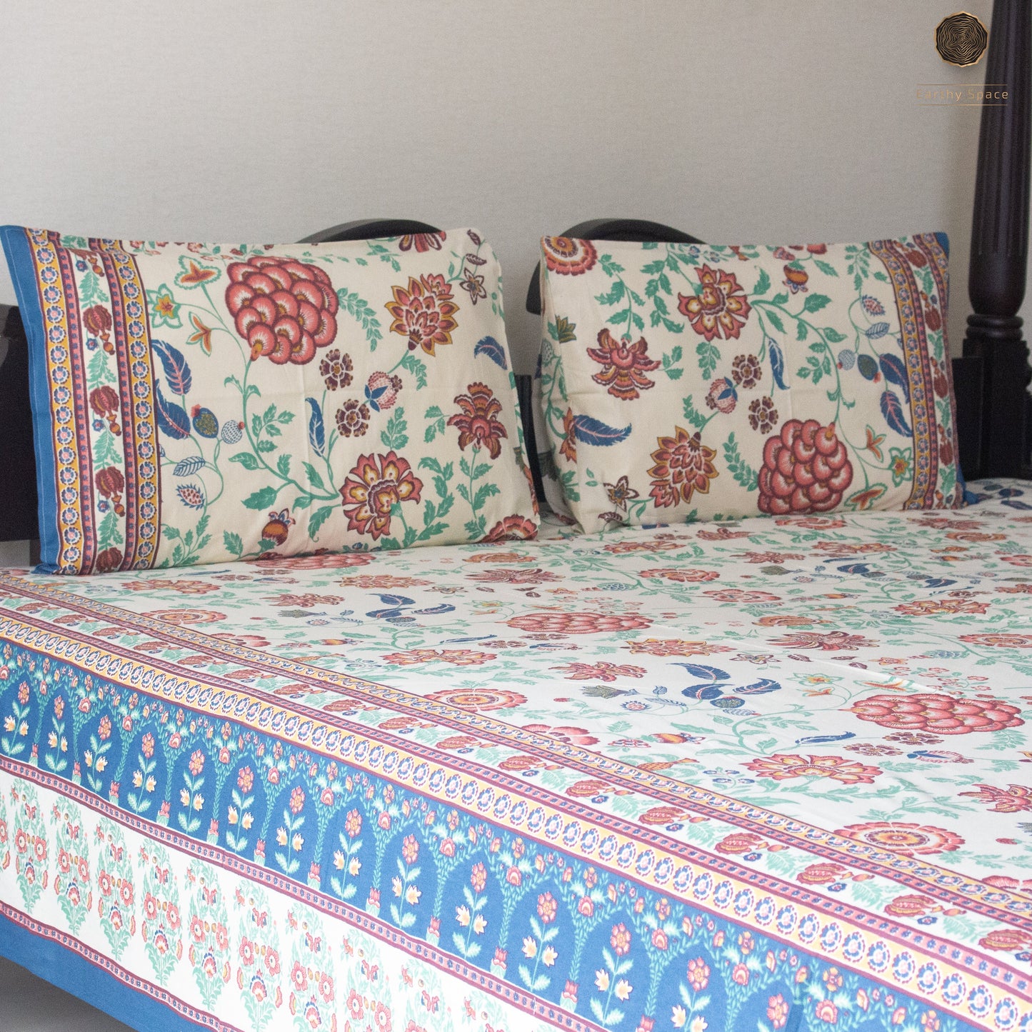 Beige Flora Pure Cotton Super King Bedsheet by Heritagewear
