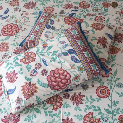 Beige Flora Pure Cotton Super King Bedsheet by Heritagewear