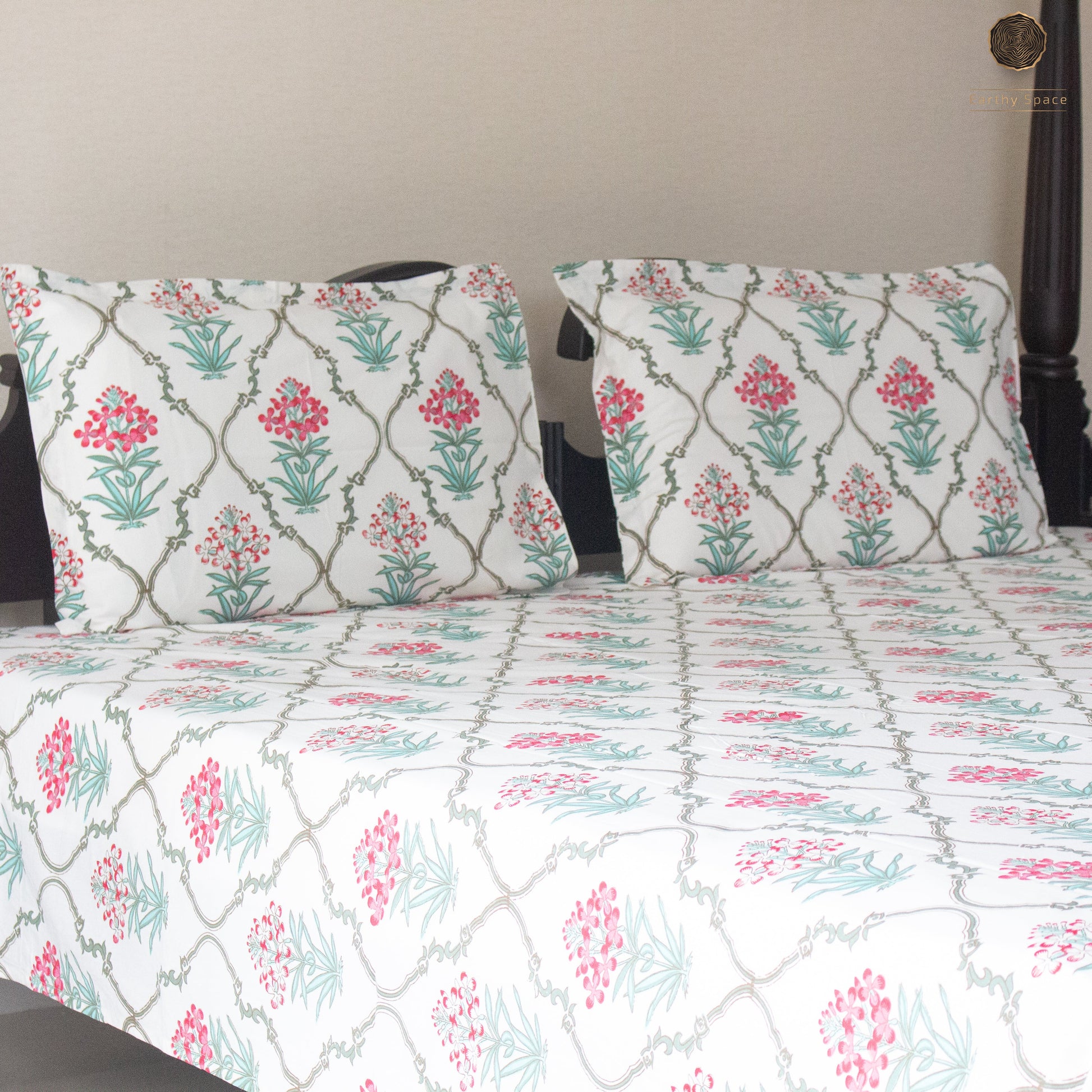 Evergreen Jaal Bloom Pure Cotton Super King Bedsheet by Heritagewear