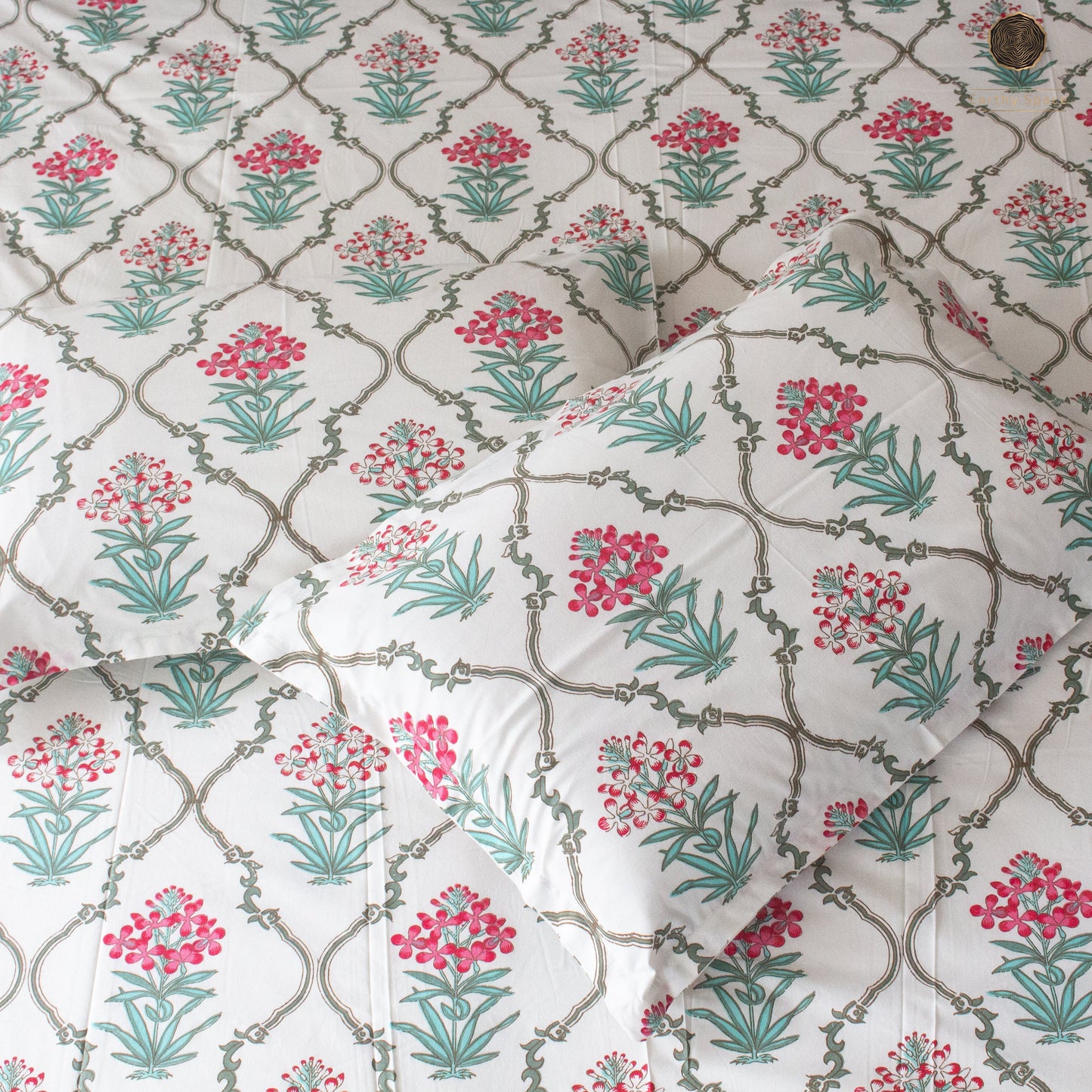 Evergreen Jaal Bloom Pure Cotton Super King Bedsheet by Heritagewear