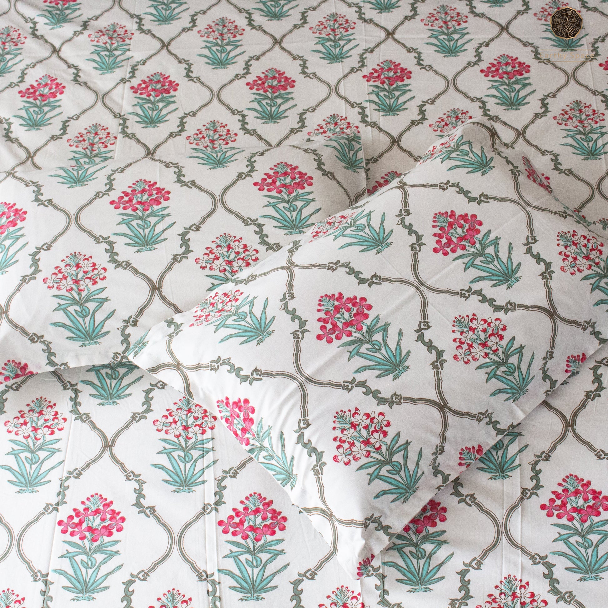 Evergreen Jaal Bloom Pure Cotton Super King Bedsheet by Heritagewear